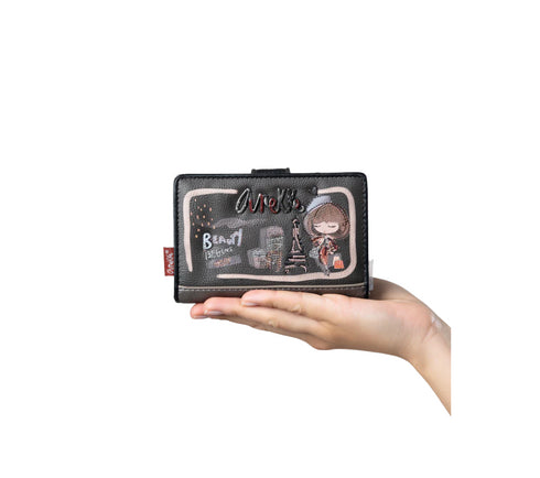 Portofel casual, dama, ANEKKE 41809-902, negru, piele ecologica